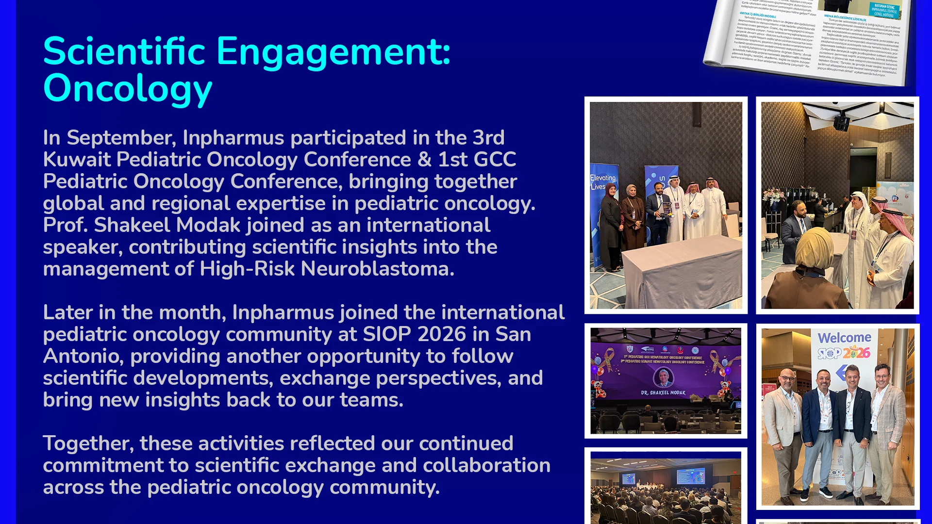 September 2026, Scientific Engagement: Oncology: Kuwait Pediatric Oncology Conference and SIOP 2026 in San Antonio